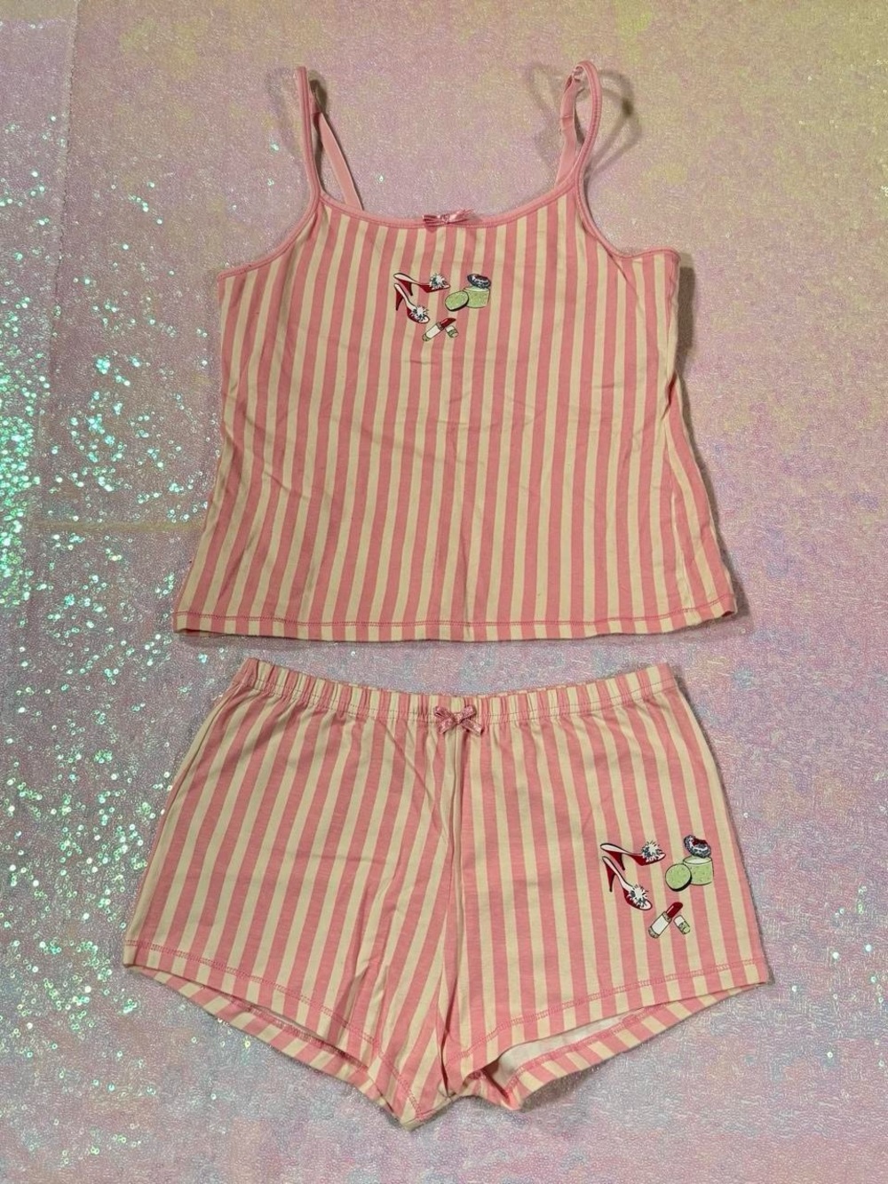Nick & Nora Pink and Cream Striped Y2K Pajama Set ★彡
